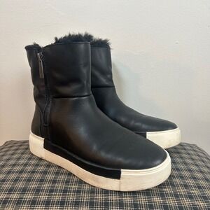 J Slides NYC Black Leather Fur Lined Wedge Sneaker Boots Women's Size 7